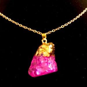 Pink Crystal Amethyst Necklace, Gold Plated.